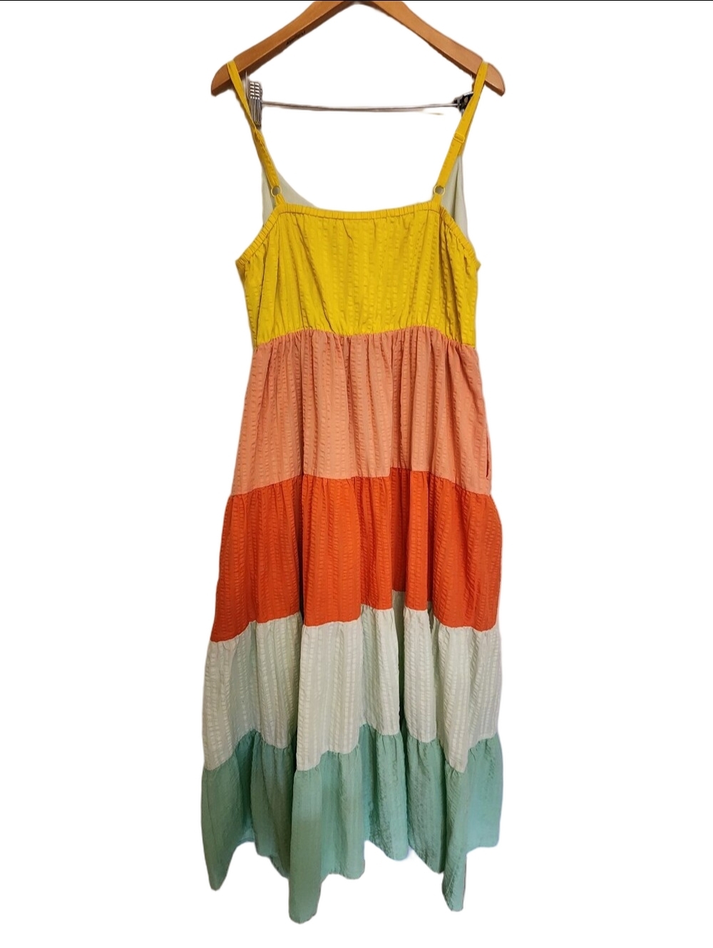 Torrid Seersucker Tiered Colorblock Maxi Dress Sunset Pastel Sorbet SZ: 1/1X - Picture 6 of 12